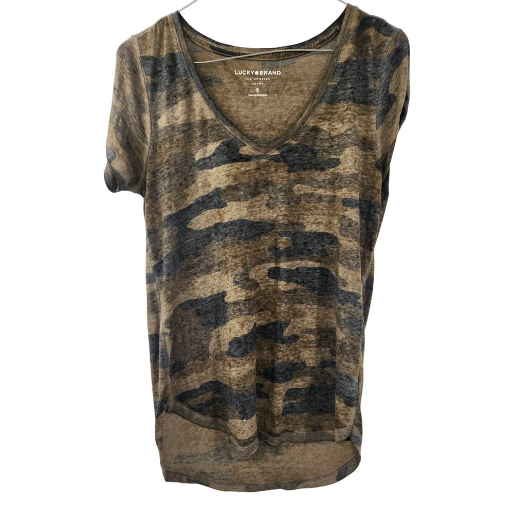 Lucky Brand Camouflage Short Sleeve Top Womens Size Small S